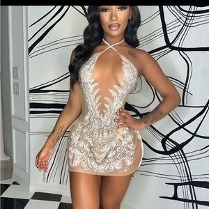 Elegant Silver Halter Dress